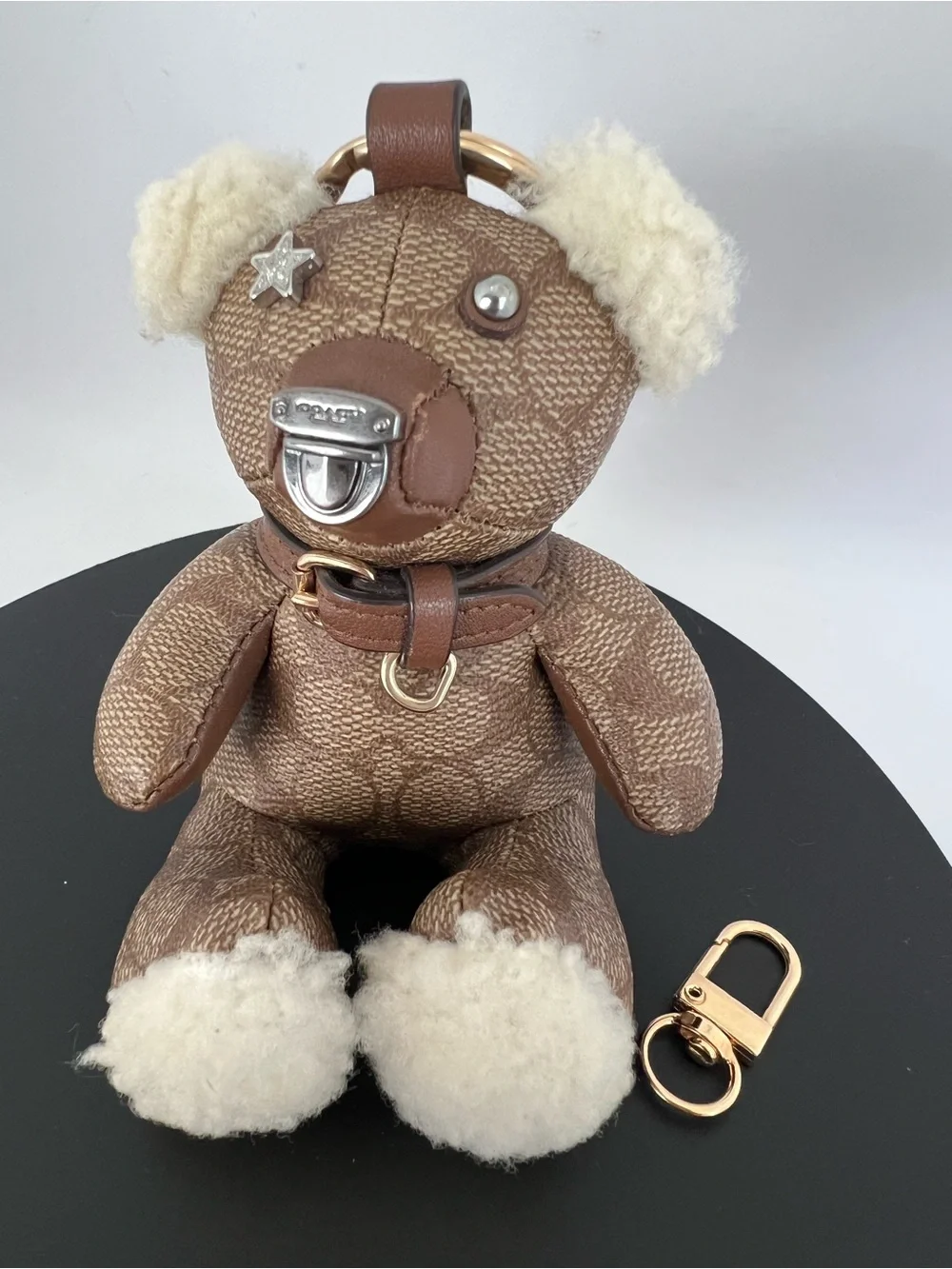 Coach Signature Canvas Bear Bag Charm Keychain with Shearling (Missing Tag) - Picture 1 of 15